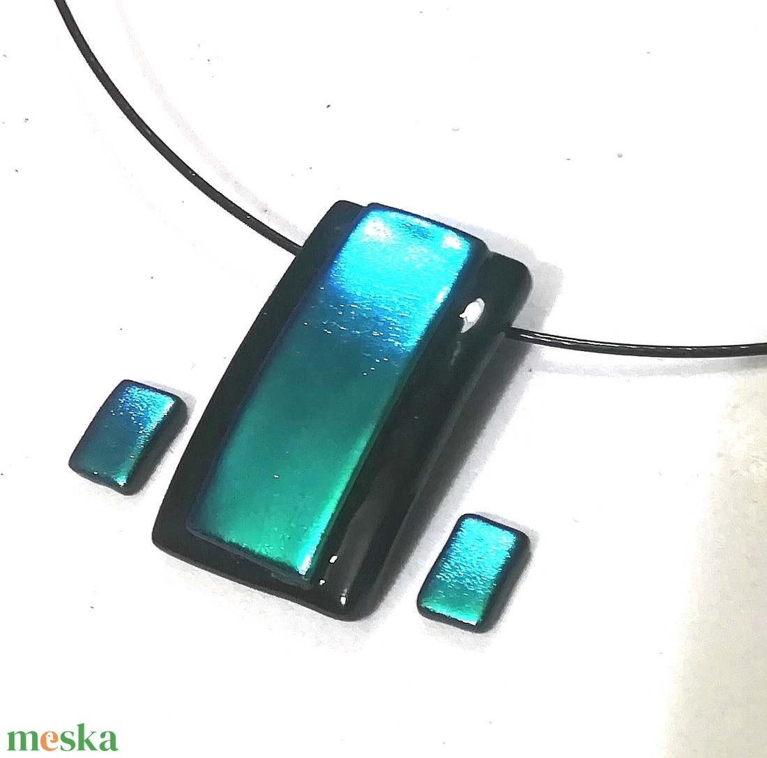NEMESACÉL! Kékes-zöld ragyogás dichroic ékszerszett. - ékszer - nyaklánc - medálos nyaklánc - Meska.hu