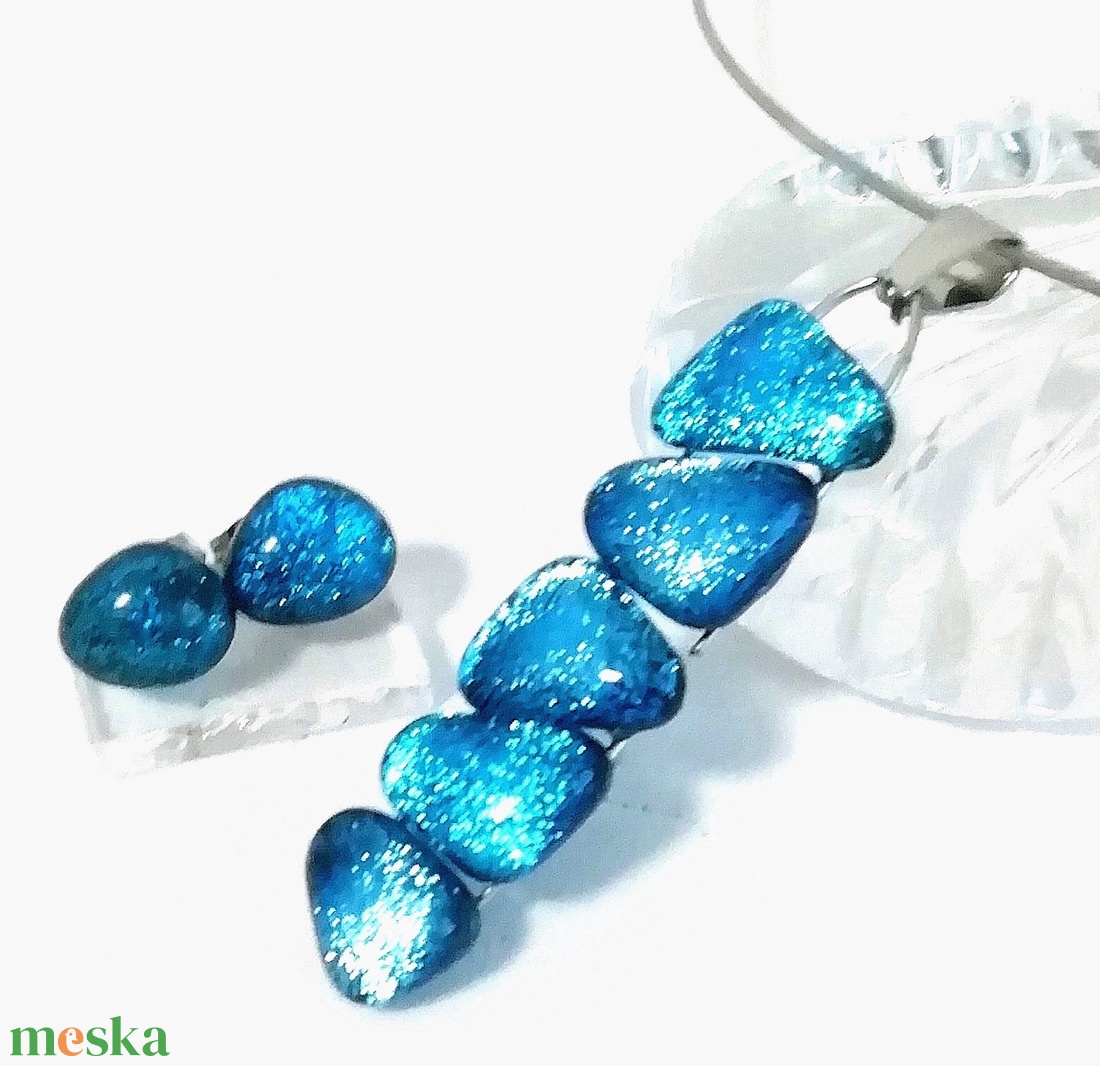  NEMESACÉL!  Ezüstkék kavicsok dichroic ékszerszett. - ékszer - ékszerszett - Meska.hu