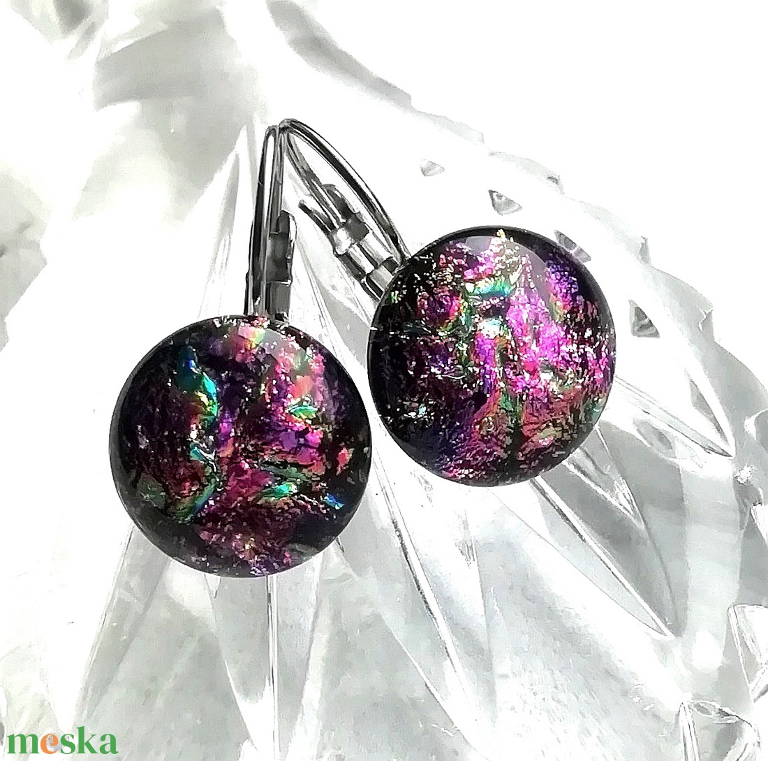 NEMESACÉL! Magnólia  dichroic kapcsos fülbevaló, ajándék nőknek névnapra, születésnapra.  - ékszer - fülbevaló - lógó fülbevaló - Meska.hu