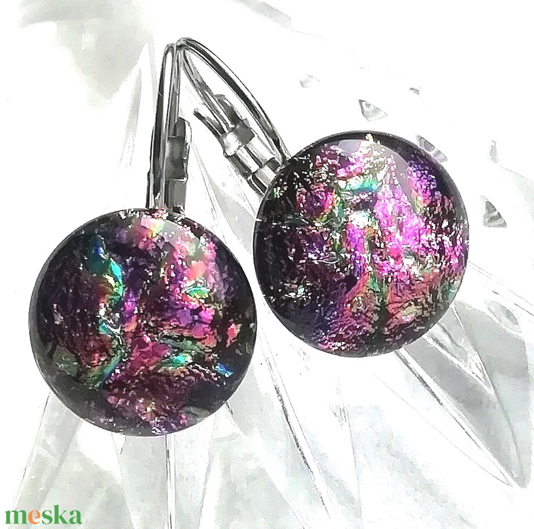 NEMESACÉL! Magnólia  dichroic kapcsos fülbevaló, ajándék nőknek névnapra, születésnapra.  - ékszer - fülbevaló - lógós kerek fülbevaló - Meska.hu