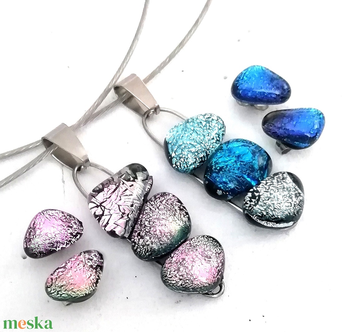  NEMESACÉL!  Színes dichroic kavicsok, páros ékszerszett. - ékszer - ékszerszett - Meska.hu