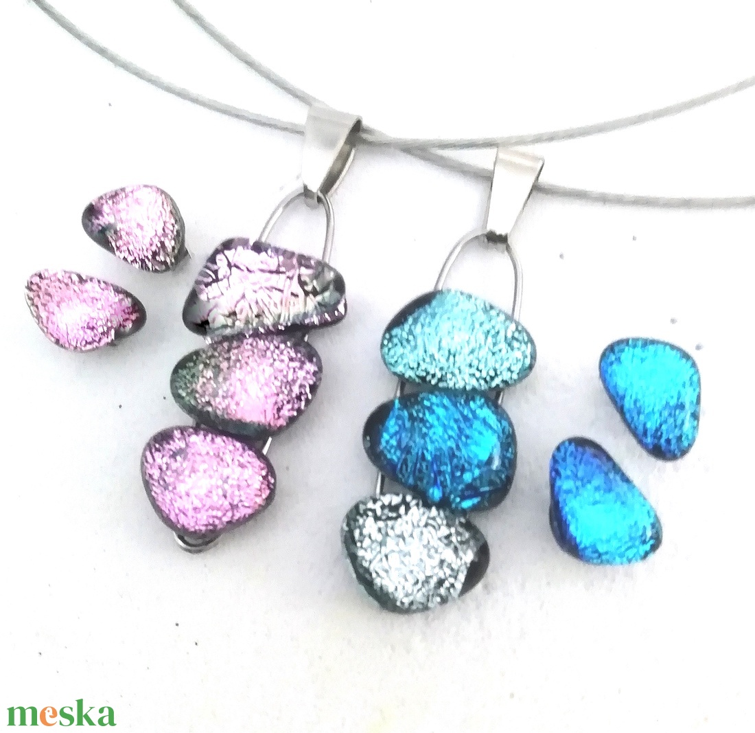  NEMESACÉL!  Színes dichroic kavicsok, páros ékszerszett. - ékszer - ékszerszett - Meska.hu