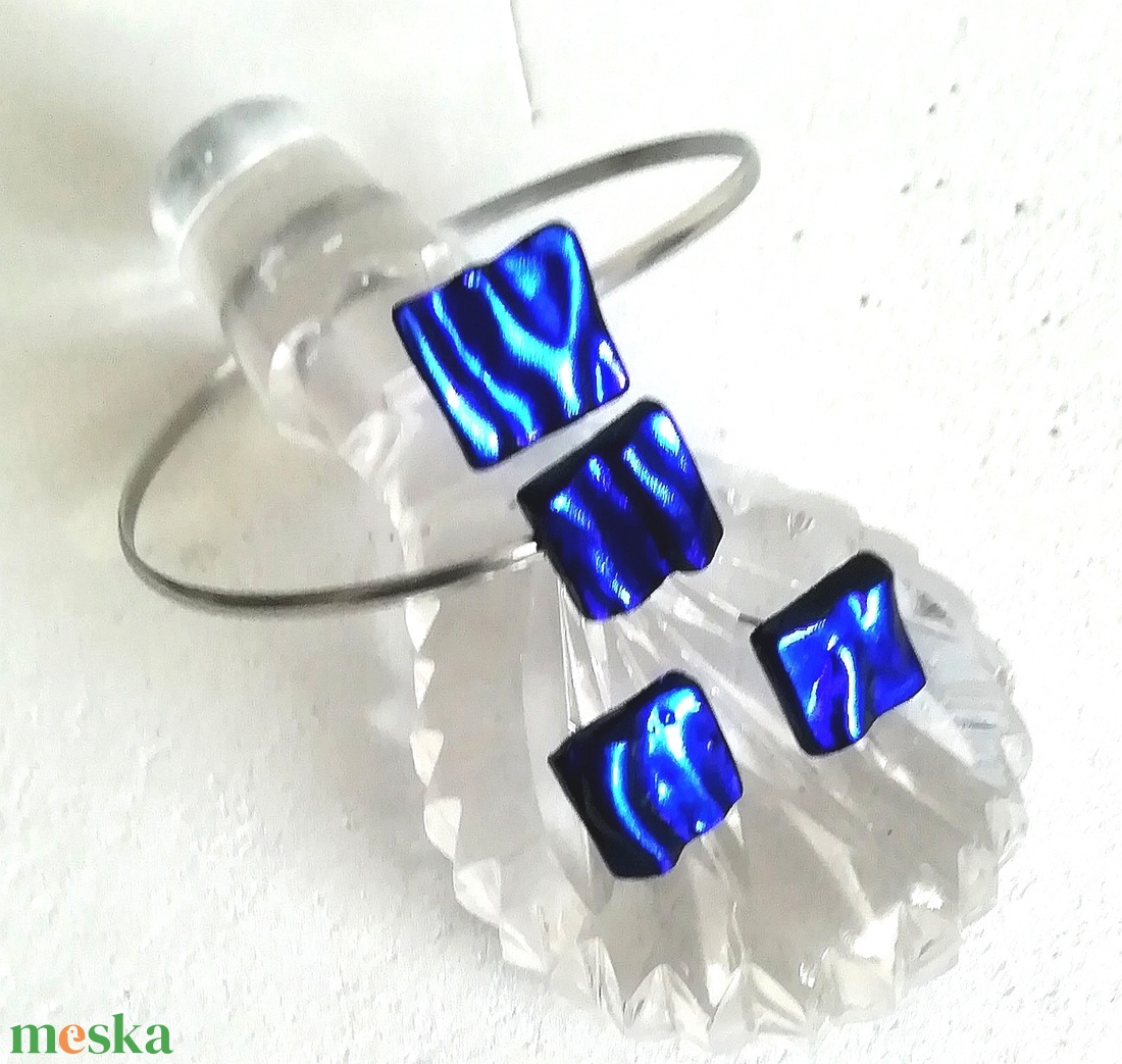 NEMESACÉL!  Hullámzó királykék karkötő és fülbevaló ajándék karácsonyra. ra. - ékszer - karkötő - kézfej karkötő - Meska.hu