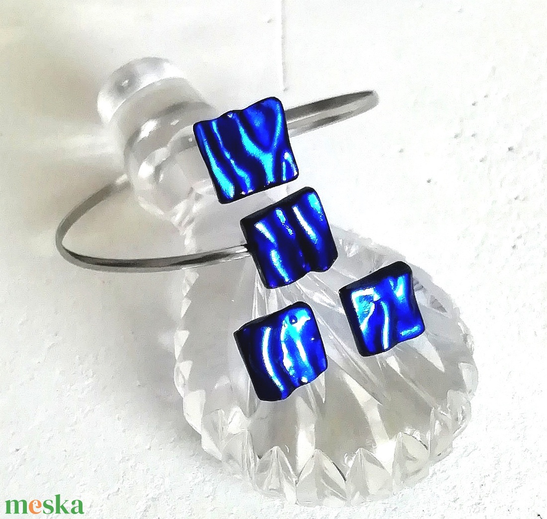 NEMESACÉL!  Hullámzó királykék karkötő és fülbevaló ajándék karácsonyra. ra. - ékszer - karkötő - kézfej karkötő - Meska.hu