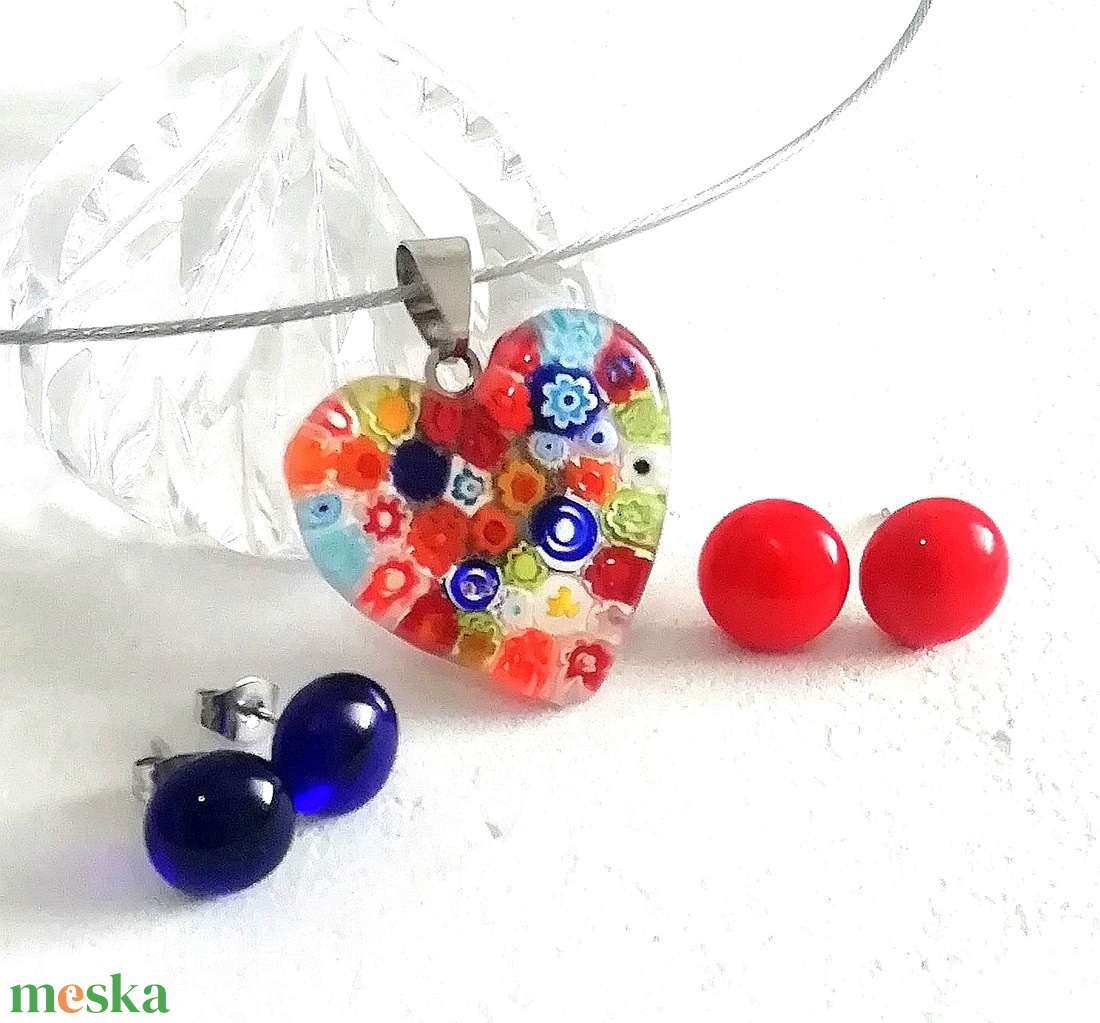 Virágok szívben muránói ékszerszett , ajándék karácsonyra, névnapra, születésnapra. - ékszer - ékszerszett - Meska.hu