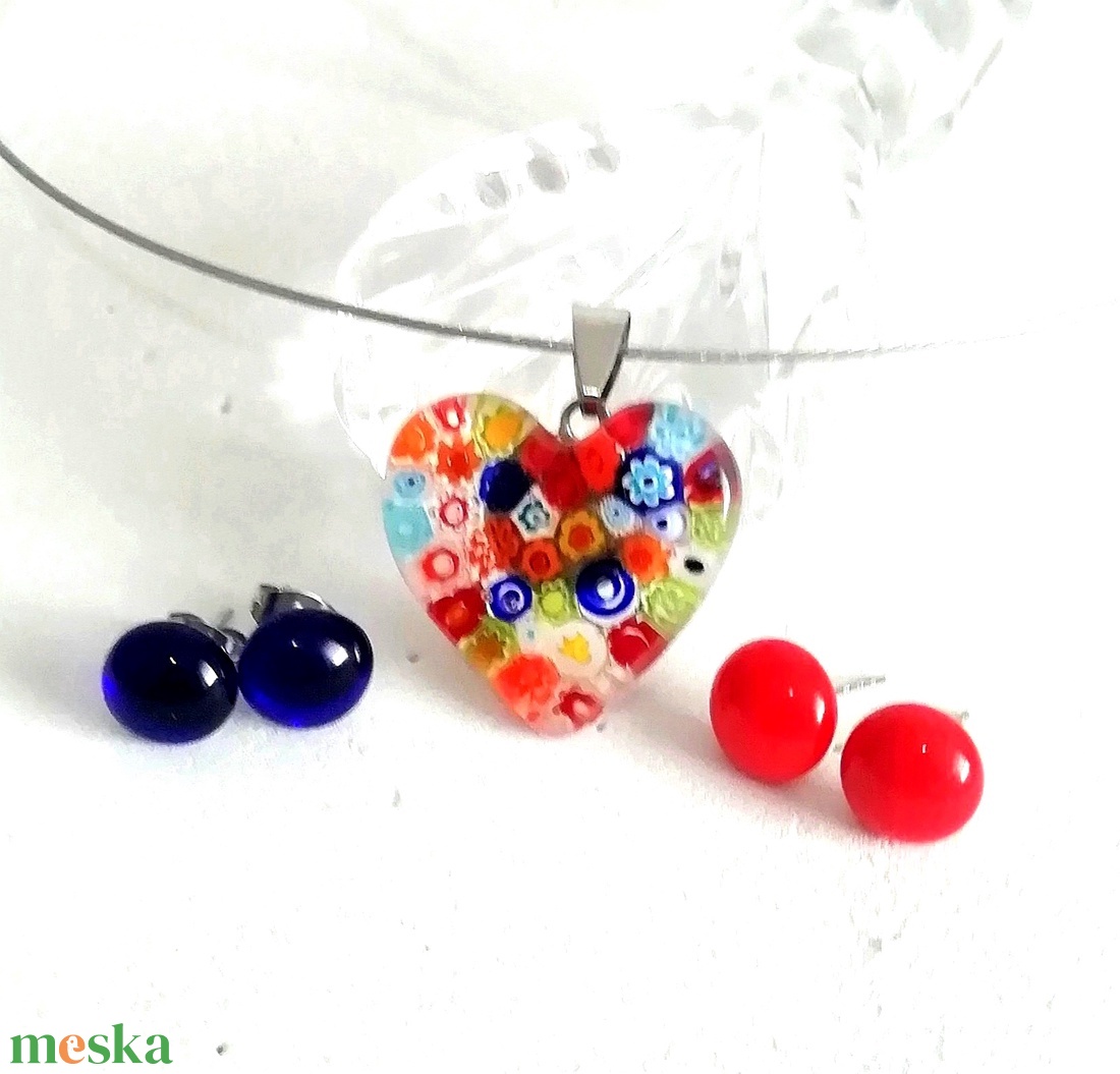 Virágok szívben muránói ékszerszett , ajándék karácsonyra, névnapra, születésnapra. - ékszer - ékszerszett - Meska.hu