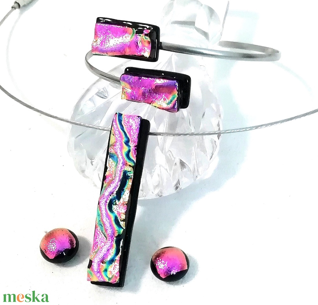  NEMESACÉL!  Pink hullámok, dichroic ékszerszett. - ékszer - nyaklánc - medálos nyaklánc - Meska.hu
