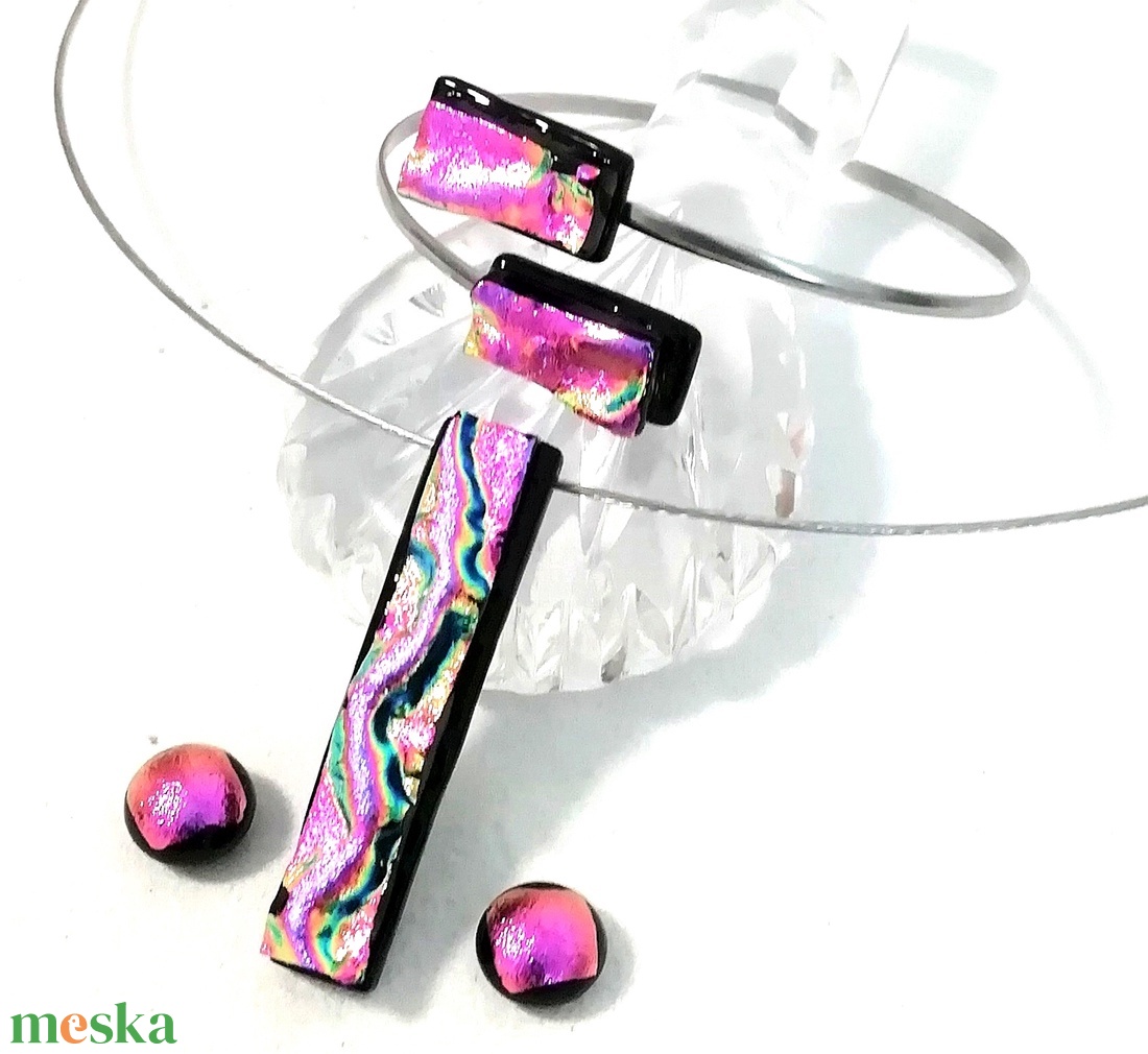  NEMESACÉL!  Pink hullámok, dichroic ékszerszett. - ékszer - nyaklánc - medálos nyaklánc - Meska.hu