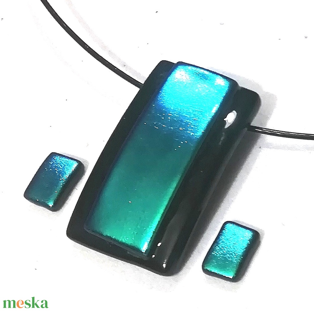 NEMESACÉL! Kékes-zöld ragyogás dichroic ékszerszett. - ékszer - nyaklánc - medálos nyaklánc - Meska.hu