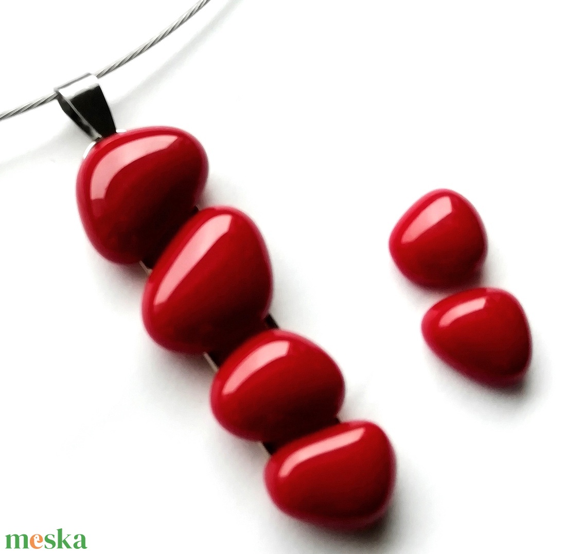 AKCIÓ! NEMESACÉL!  Meggypiros kavicsok üvegékszer szett. - ékszer - ékszerszett - Meska.hu