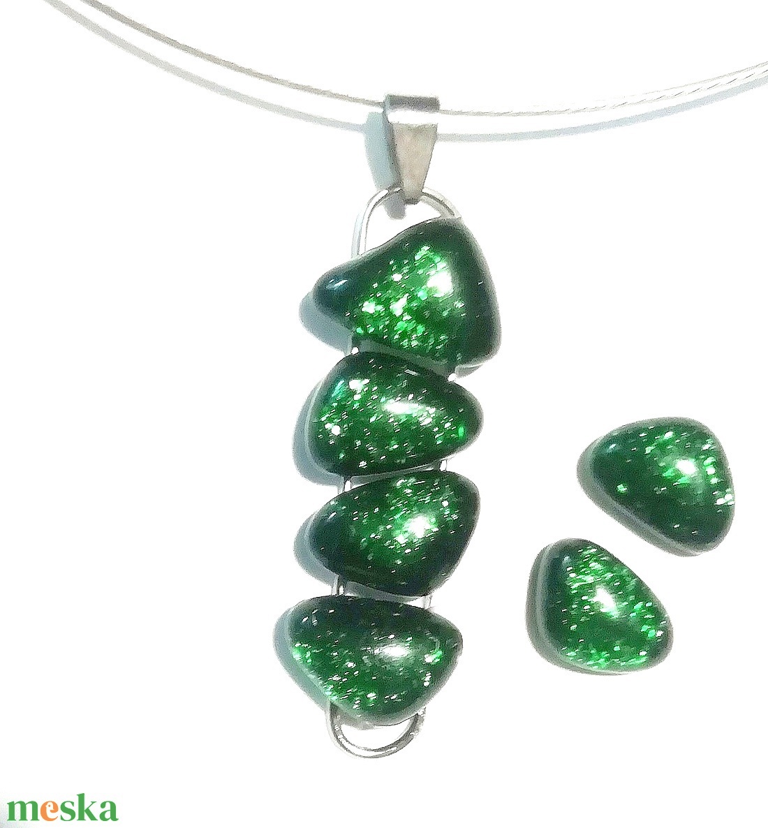 AKCIÓ! NEMESACÉL!  Zöld aventurin kavicsok üvegékszer szett. - ékszer - ékszerszett - Meska.hu