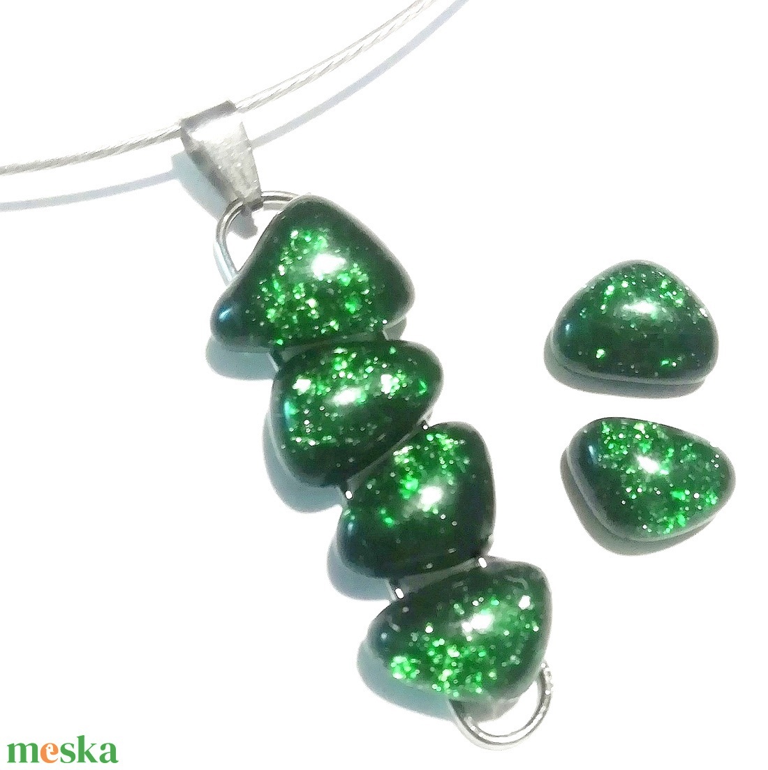 AKCIÓ! NEMESACÉL!  Zöld aventurin kavicsok üvegékszer szett. - ékszer - ékszerszett - Meska.hu