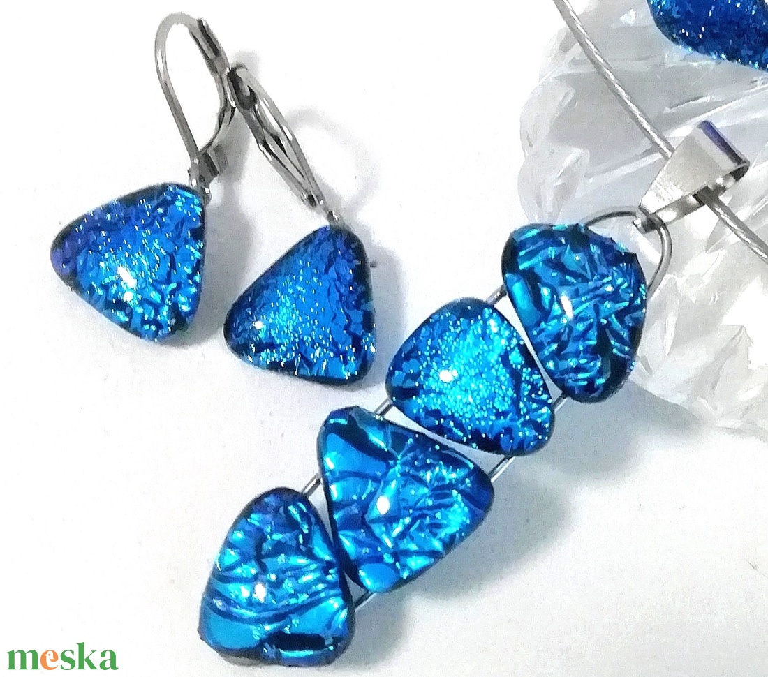 AKCIÓ! NEMESACÉL!  Kék-türkiz kavicsok dichroic ékszerszett. - ékszer - ékszerszett - Meska.hu