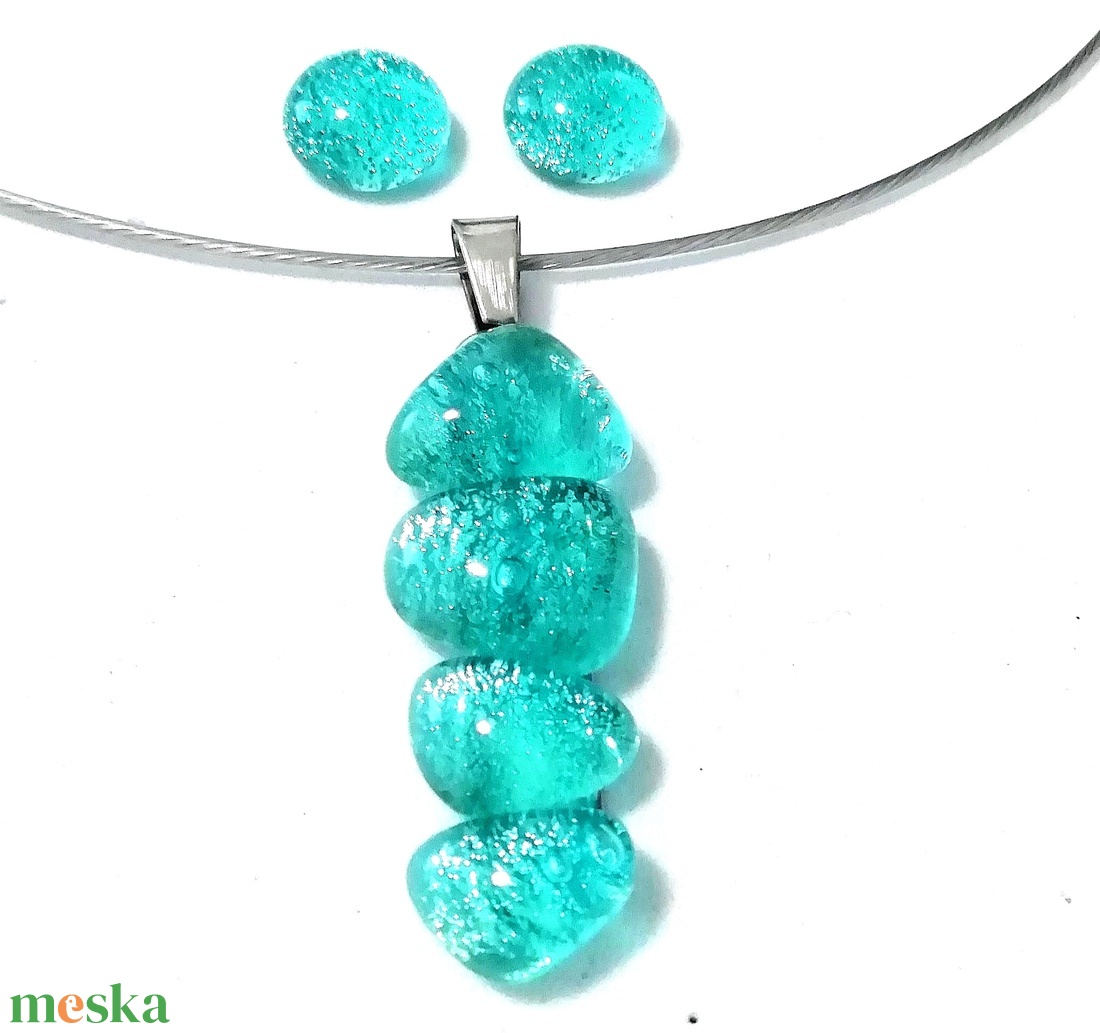 AKCIÓ! NEMESACÉL!  Türkiz kavicsok dichroic ékszerszett. - ékszer - ékszerszett - Meska.hu