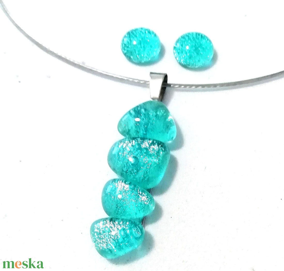 AKCIÓ! NEMESACÉL!  Türkiz kavicsok dichroic ékszerszett. - ékszer - ékszerszett - Meska.hu