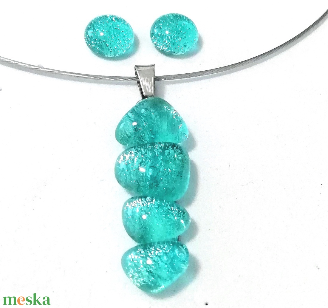 AKCIÓ! NEMESACÉL!  Türkiz kavicsok dichroic ékszerszett. - ékszer - ékszerszett - Meska.hu