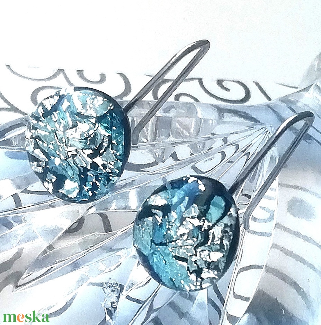 AKCIÓ! NEMESACÉL!  Ezüst kavicsok dichroic fülbevaló. - ékszer - fülbevaló - lógó fülbevaló - Meska.hu