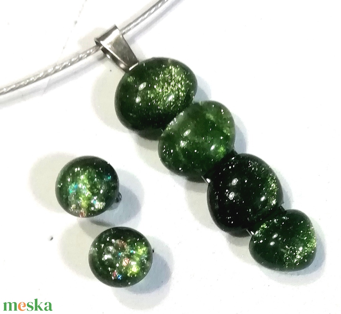 AKCIÓ! NEMESACÉL!  Zöld fények, kavicsos üvegékszer szett. - ékszer - ékszerszett - Meska.hu