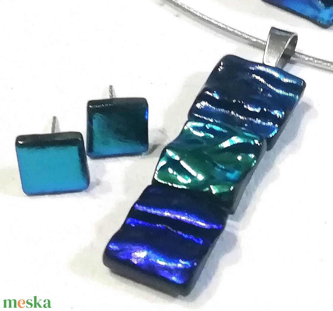 NEMESACÉL!  Kék-zöld kockák trendi ékszerszett. - ékszer - ékszerszett - Meska.hu