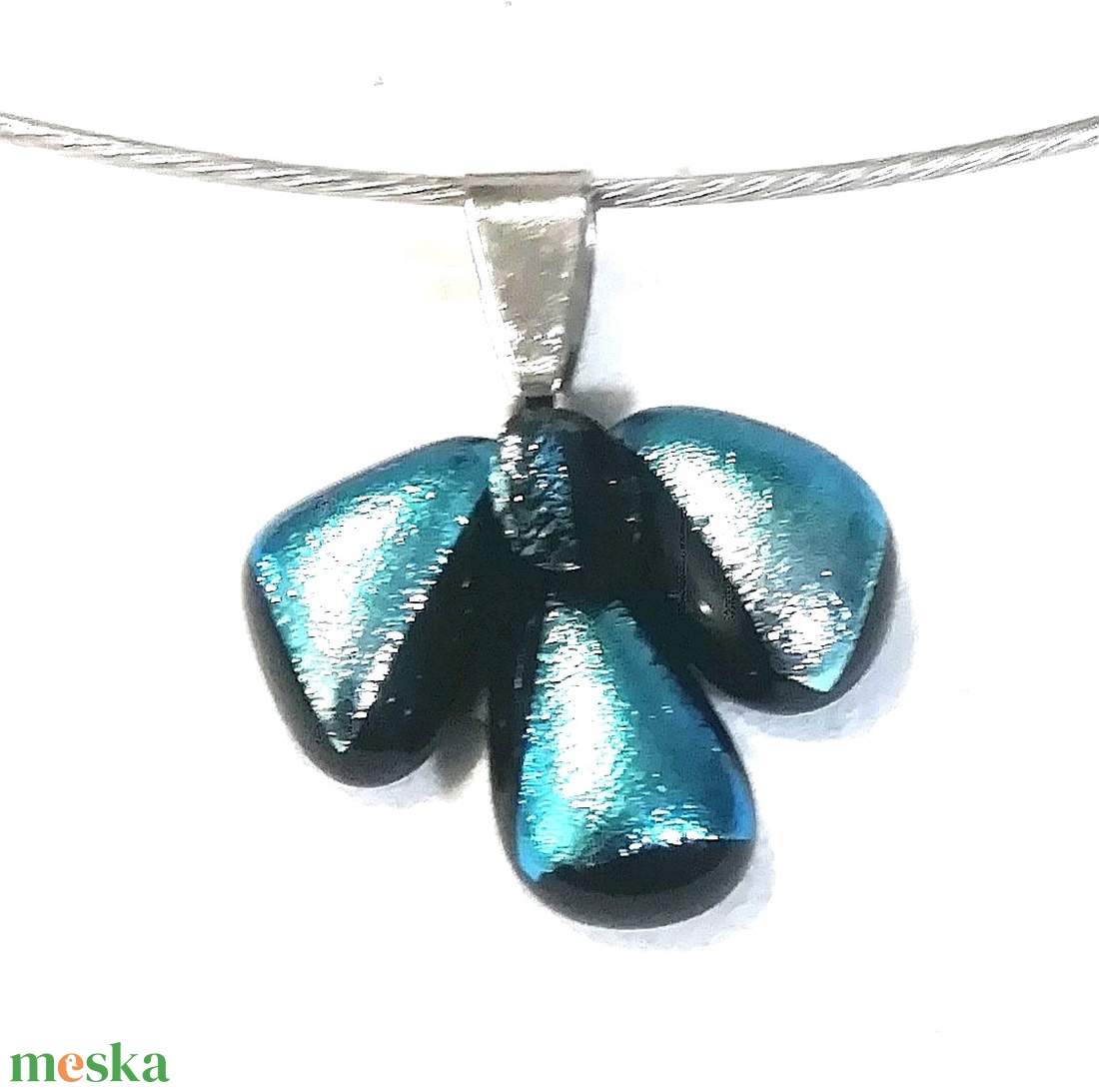  NEMESACÉL!   Kék csepp virág dichroic nyaklánc. - ékszer - ékszerszett - Meska.hu