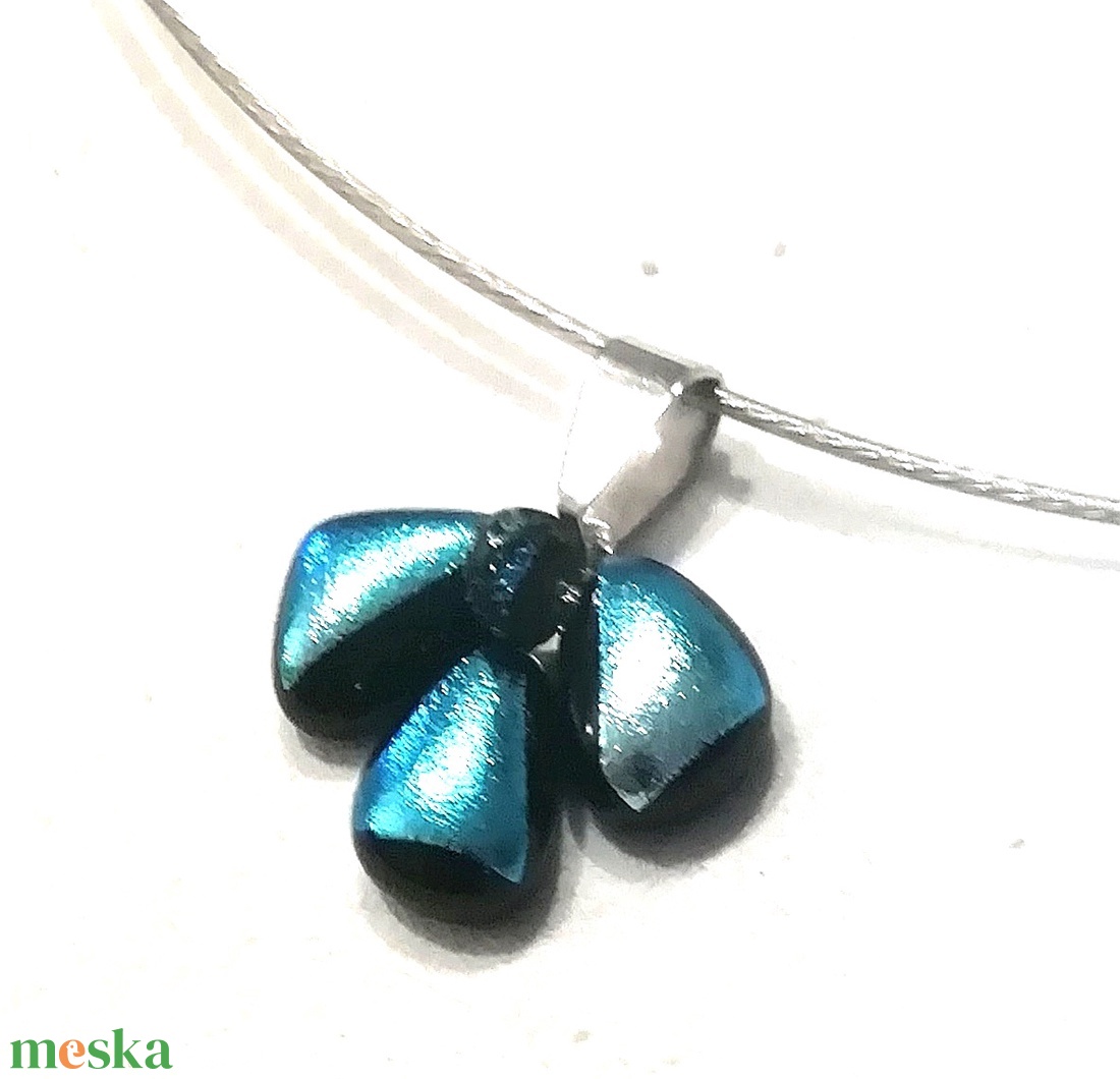  NEMESACÉL!   Kék csepp virág dichroic nyaklánc. - ékszer - ékszerszett - Meska.hu