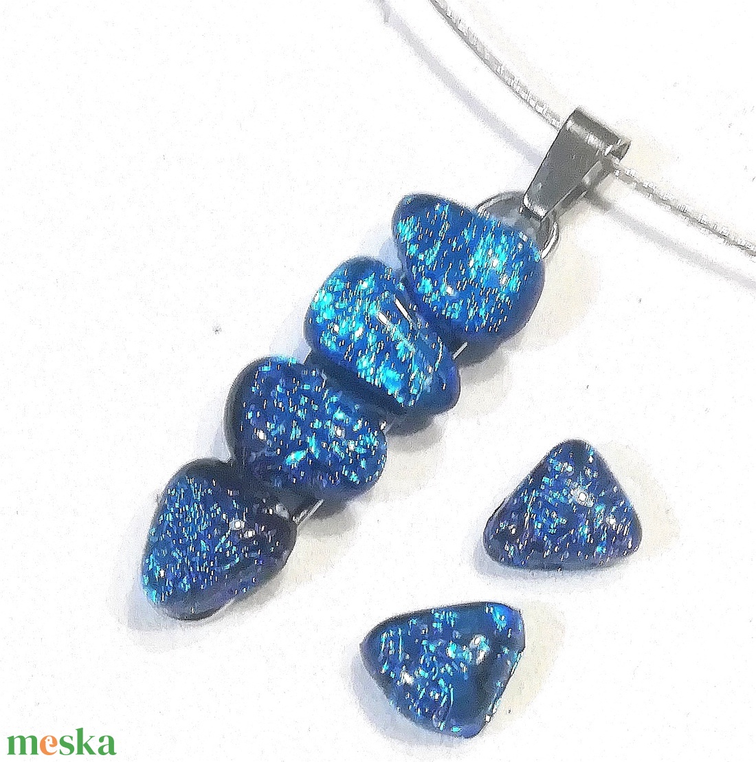 AKCIÓ! NEMESACÉL!  Kék-türkiz kavicsok dichroic ékszerszett. - ékszer - ékszerszett - Meska.hu