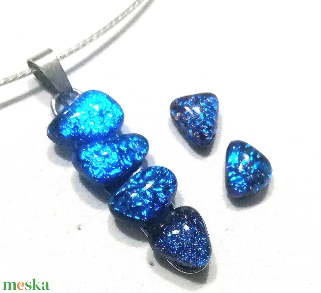 AKCIÓ! NEMESACÉL!  Kék-türkiz kavicsok dichroic ékszerszett. - ékszer - ékszerszett - Meska.hu