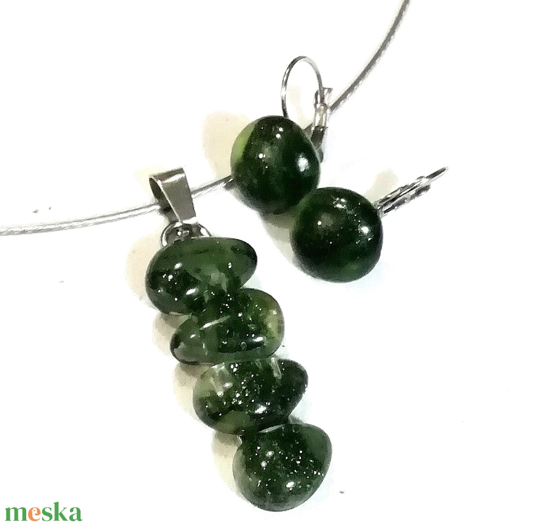 AKCIÓ! NEMESACÉL!  Zöld fények, kavicsos üvegékszer szett. - ékszer - ékszerszett - Meska.hu