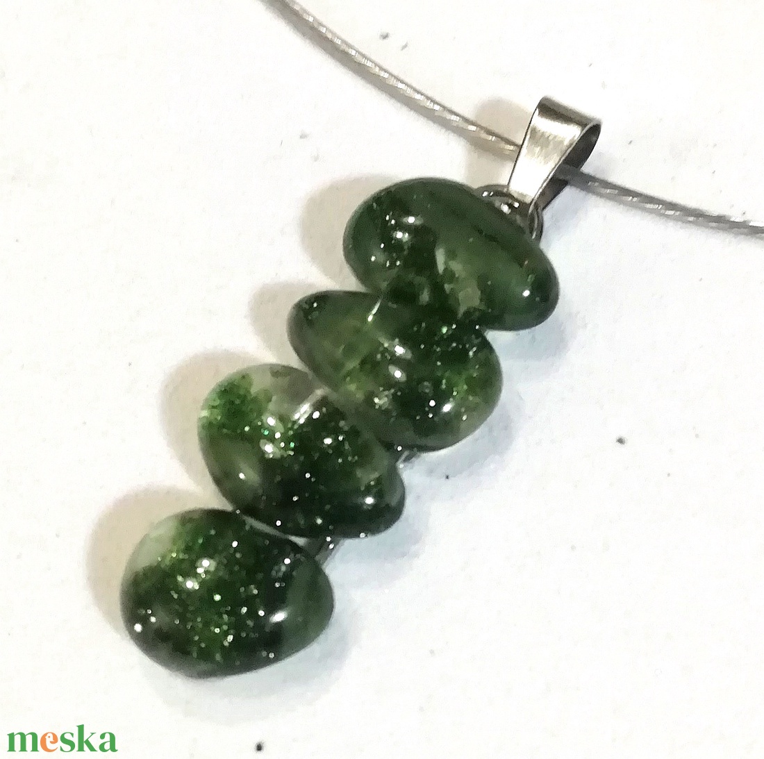 AKCIÓ! NEMESACÉL!  Zöld fények, kavicsos üvegékszer szett. - ékszer - ékszerszett - Meska.hu
