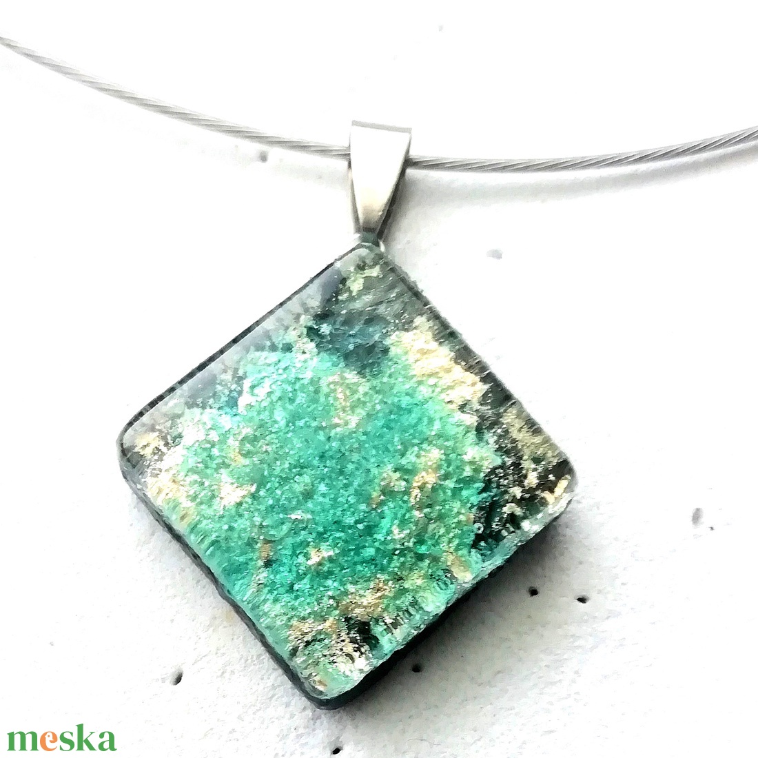 NEMESACÉL!  Türkiz - arany fúzió ékszerszett. - ékszer - nyaklánc - medálos nyaklánc - Meska.hu