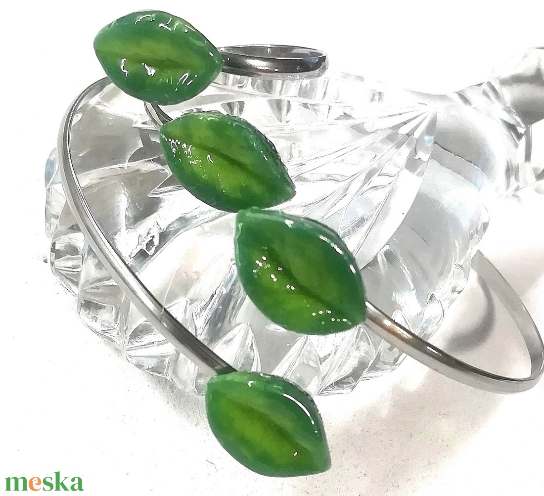 NEMESACÉL! Menta levelek karkötő és gyűrű.  - ékszer - ékszerszett - Meska.hu