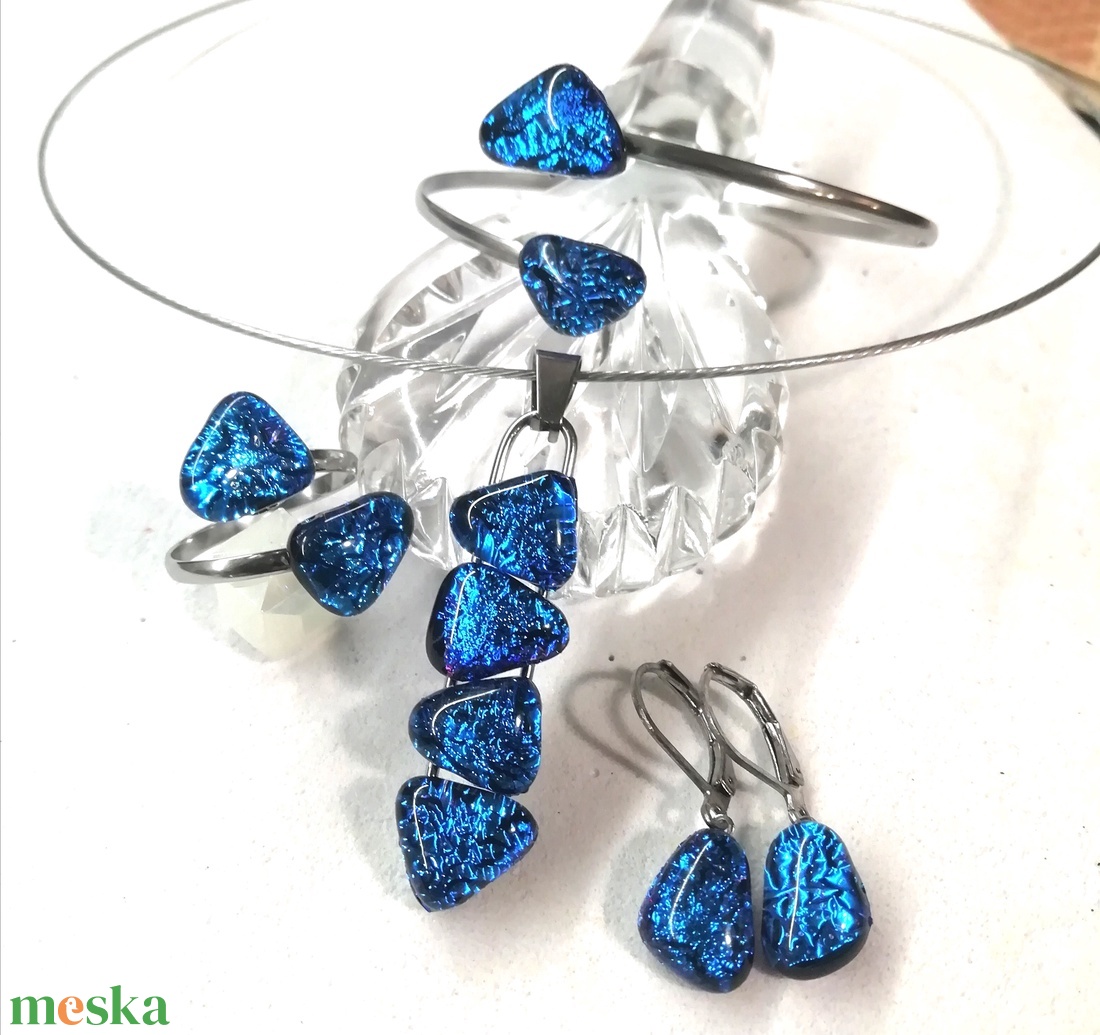 AKCIÓ! NEMESACÉL!  Kék-türkiz kavicsok dichroic ékszerszett. - ékszer - ékszerszett - Meska.hu