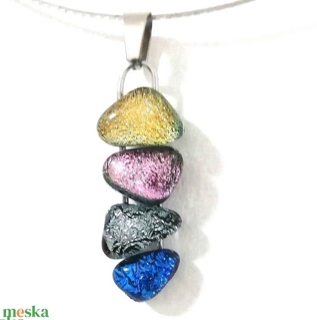  NEMESACÉL!  Színes dichroic kavicsok nyaklánc. - ékszer - ékszerszett - Meska.hu