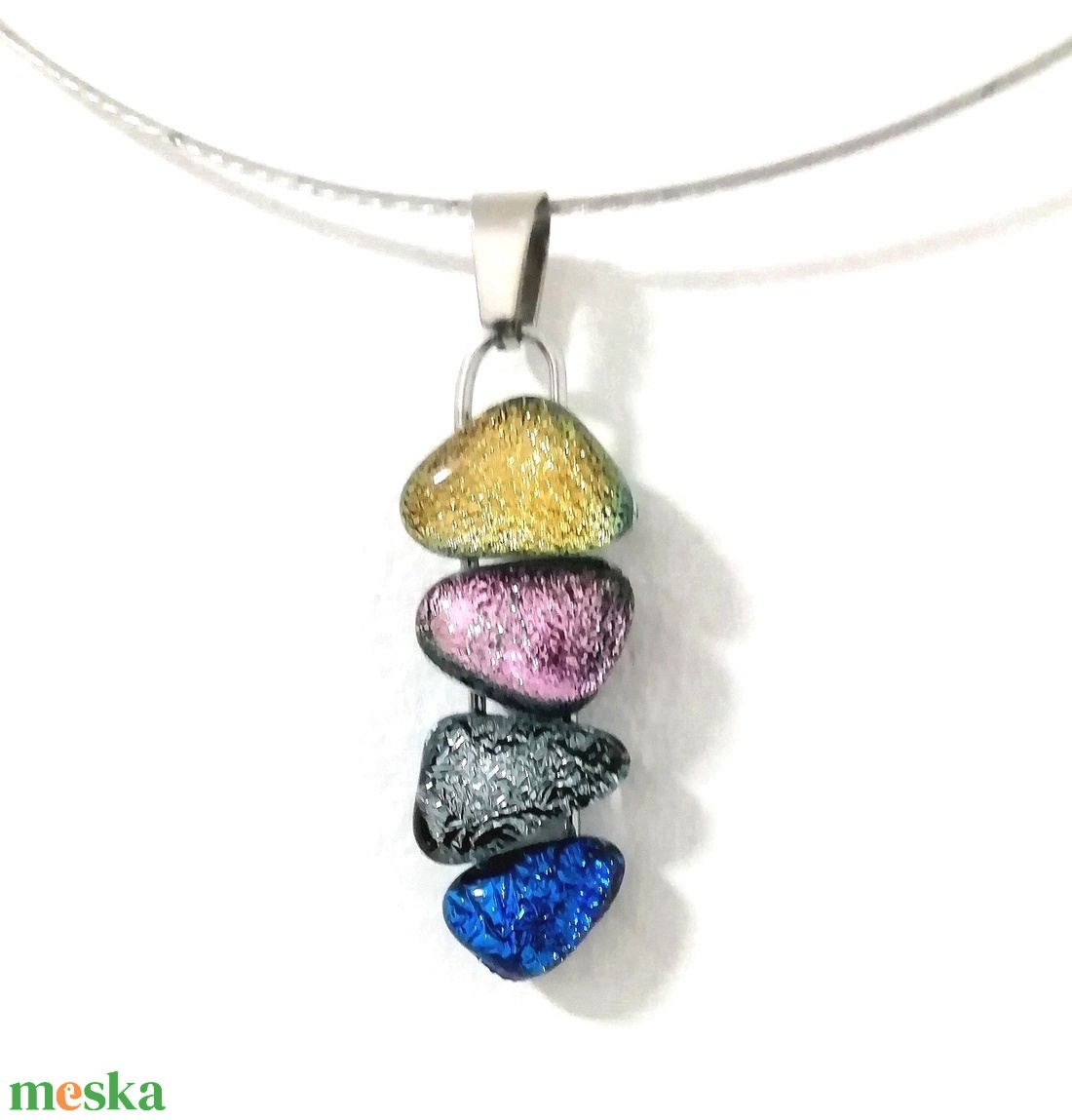  NEMESACÉL!  Színes dichroic kavicsok nyaklánc. - ékszer - ékszerszett - Meska.hu