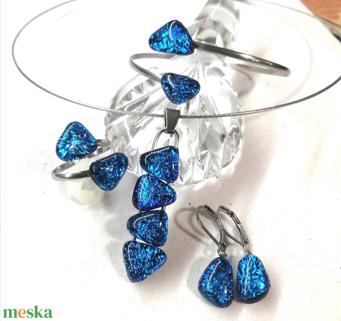 AKCIÓ! NEMESACÉL!  Kék-türkiz kavicsok dichroic ékszerszett. - ékszer - ékszerszett - Meska.hu
