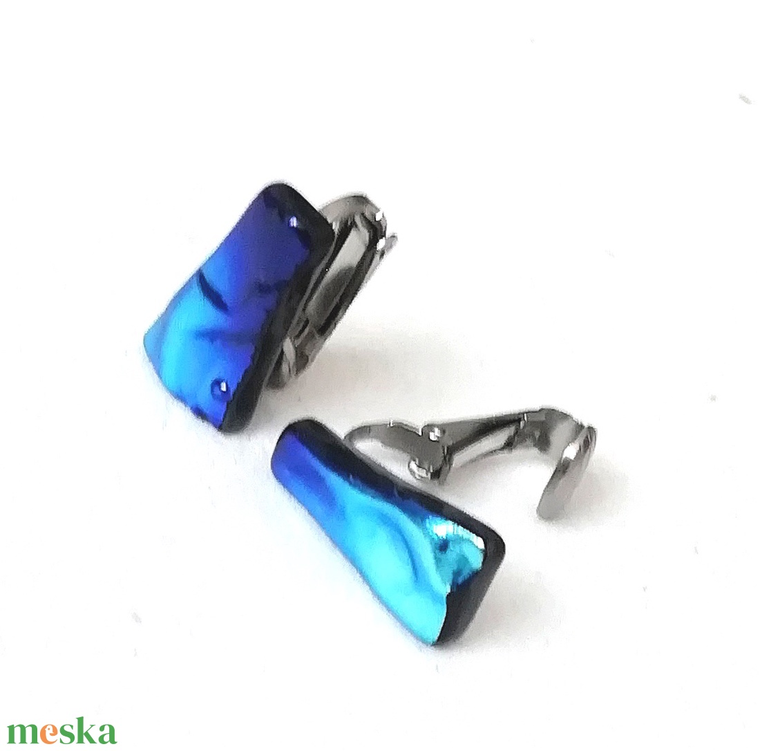 NEMESACÉL!  Kék-metál fények nyaklánc és klipszes fülbevaló, ajándék névnapra születésnapra. - ékszer - ékszerszett - Meska.hu