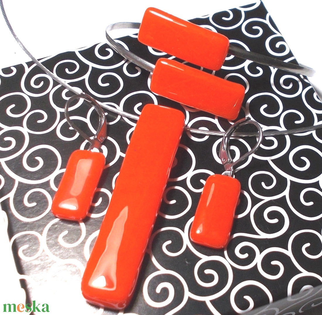 NEMESACÉL!  Korall piros ékszerszett. - ékszer - ékszerszett - Meska.hu