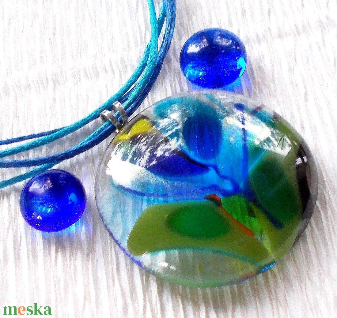 Kék virágos üvegékszer, ajándék nőkneknévnapra, születésnapra. - ékszer - ékszerszett - Meska.hu