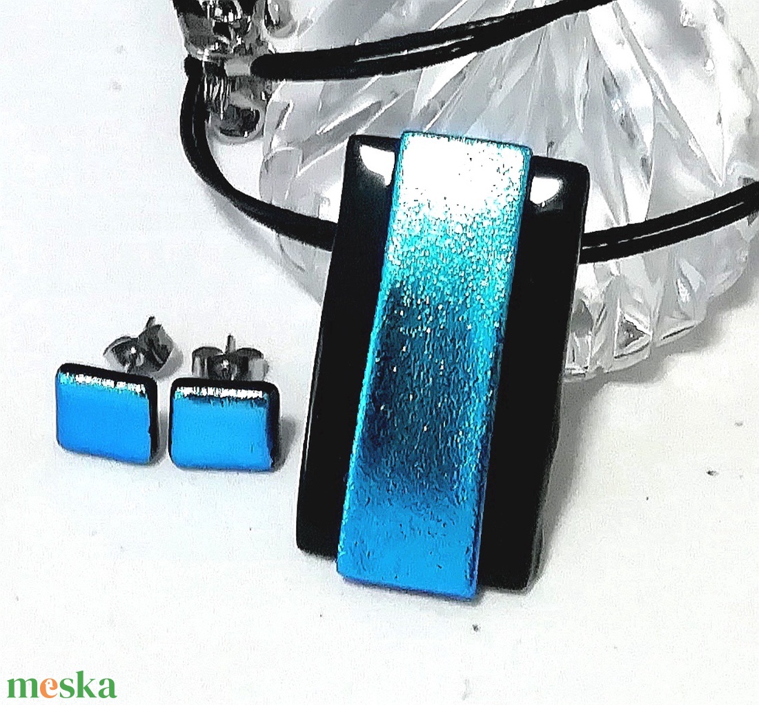 AKCIÓ! Türkizkék dichroic ékszerszett. - ékszer - ékszerszett - Meska.hu