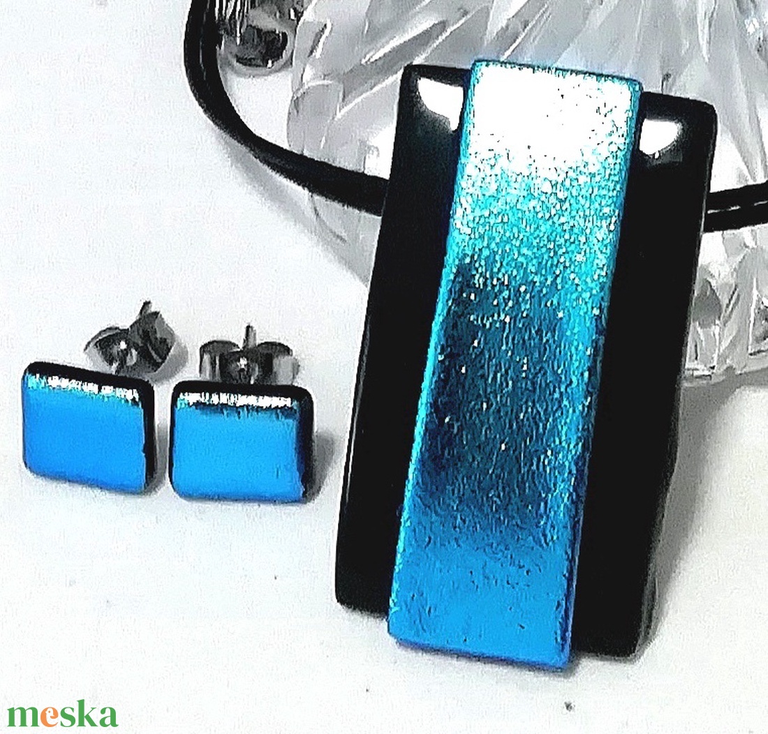 AKCIÓ! Türkizkék dichroic ékszerszett. - ékszer - ékszerszett - Meska.hu