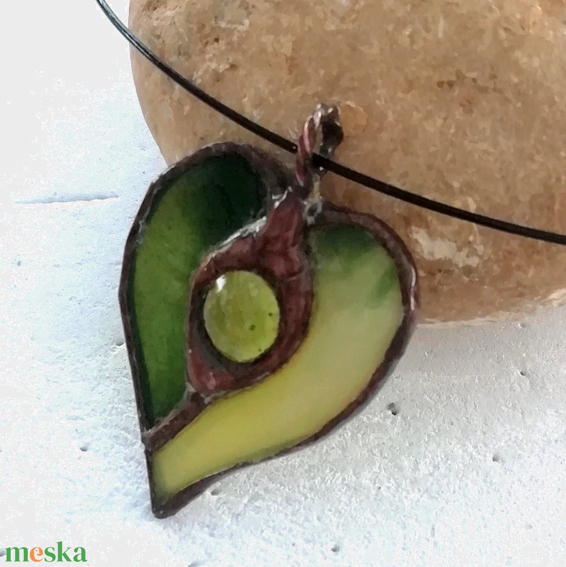 AKCIÓ!  Zöld tiffany szív nyaklanc.  - ékszer - nyaklánc - medálos nyaklánc - Meska.hu