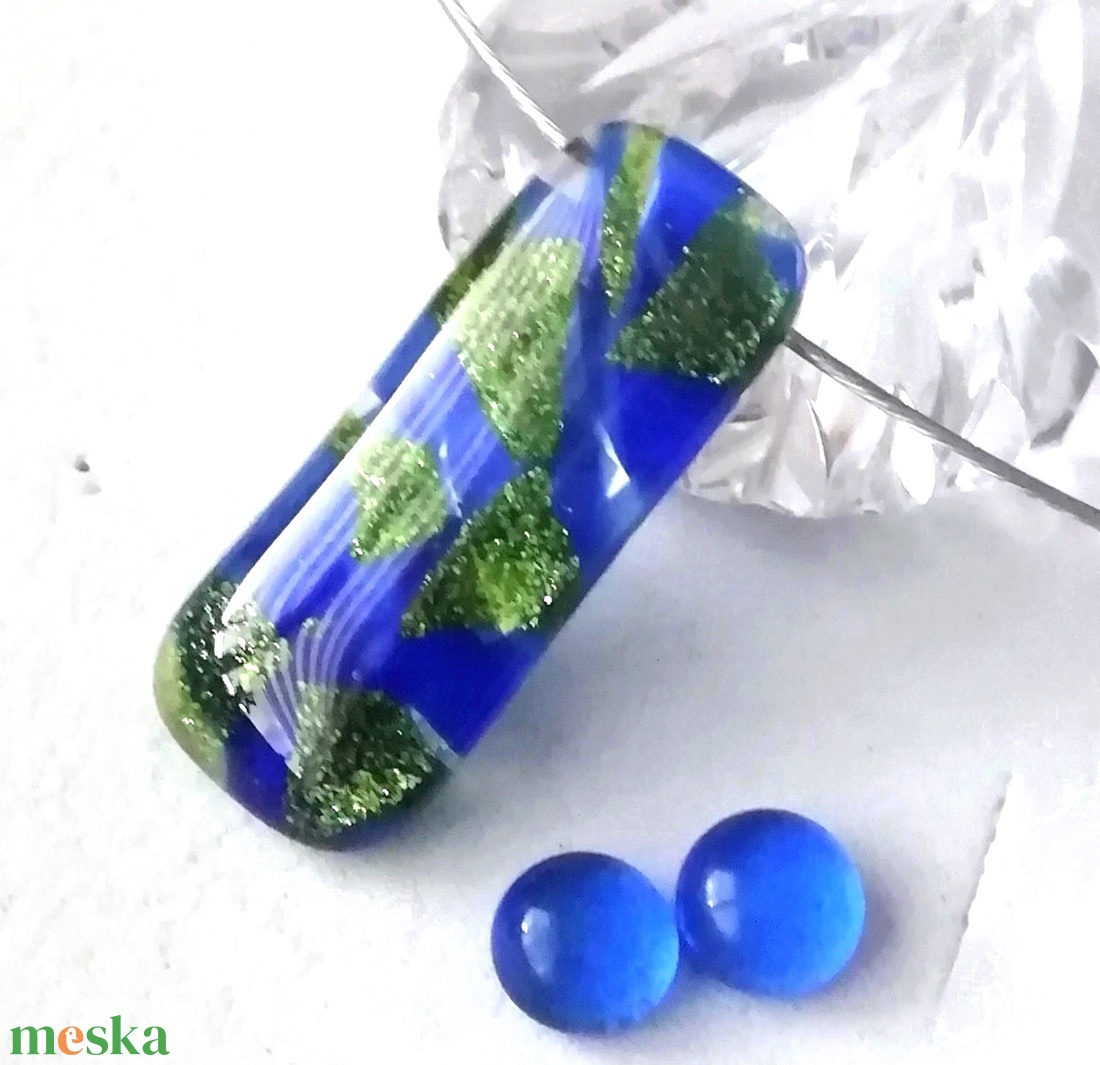 Kék-zöld ragyogás nyaklánc és fülbevaló.  - ékszer - ékszerszett - Meska.hu