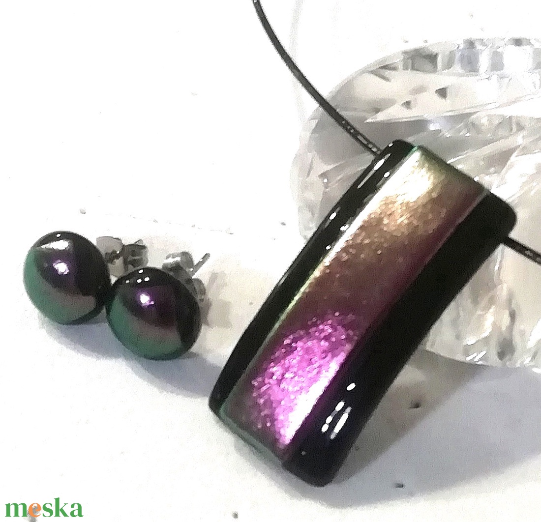 AKCIÓ! Lila-zöld fények dichroic ékszerszett. - ékszer - ékszerszett - Meska.hu