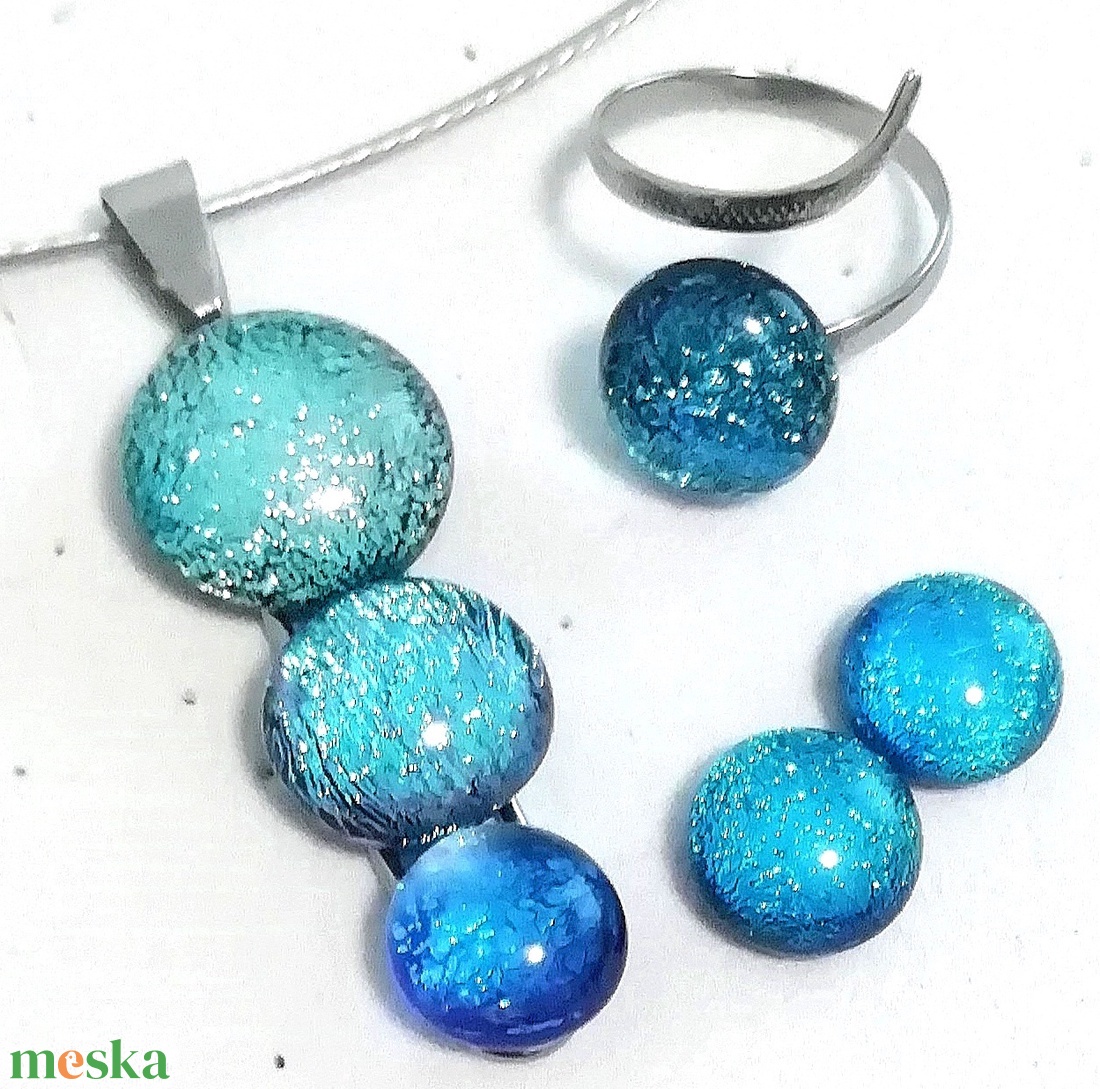 AKCIÓ! NEMESACÉL!  Kékek dichroic ékszerszett. - ékszer - ékszerszett - Meska.hu