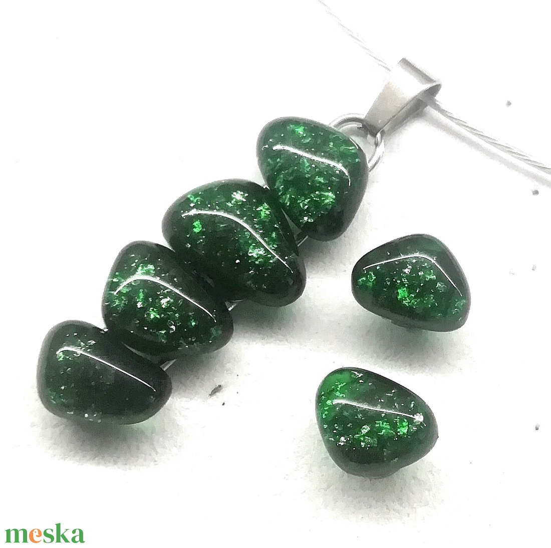 AKCIÓ! NEMESACÉL!  Zöld aventurin kavicsok üvegékszer szett. - ékszer - ékszerszett - Meska.hu