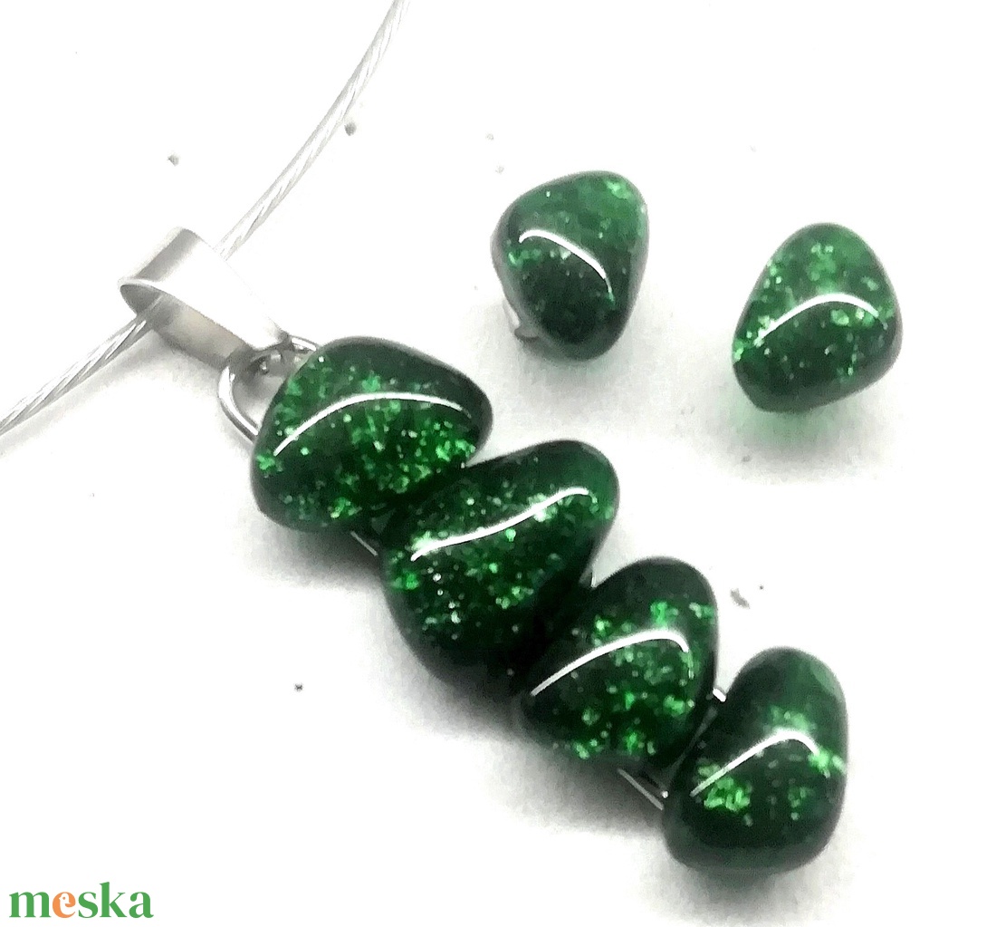 AKCIÓ! NEMESACÉL!  Zöld aventurin kavicsok üvegékszer szett. - ékszer - ékszerszett - Meska.hu