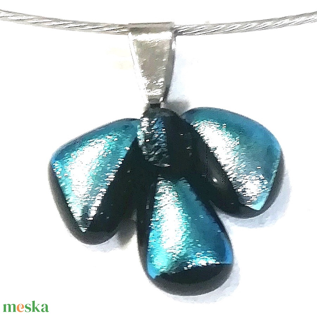  NEMESACÉL!   Ezüstkék cseppecske dichroic nyaklánc. - ékszer - nyaklánc - medálos nyaklánc - Meska.hu