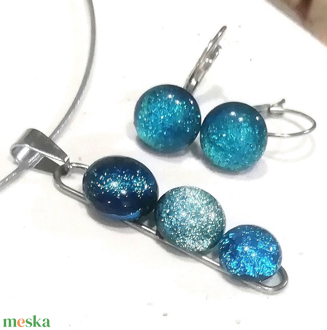 AKCIÓ! NEMESACÉL!  Kékek dichroic ékszerszett. - ékszer - ékszerszett - Meska.hu