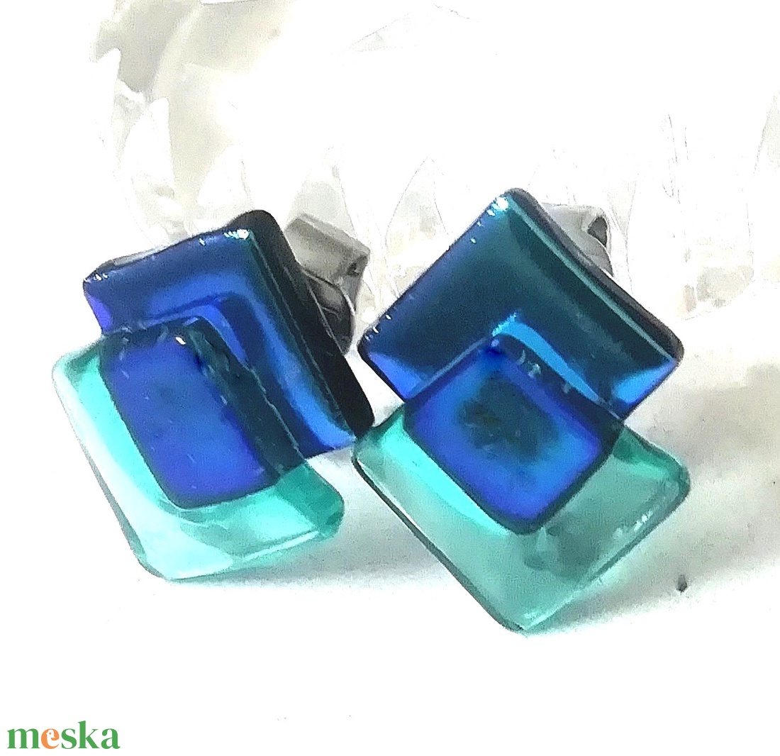 NEMESACÉL KLIPSZ.  Türkiz fények trendi klipszes fülbevaló. - ékszer - fülbevaló - klipsz - Meska.hu