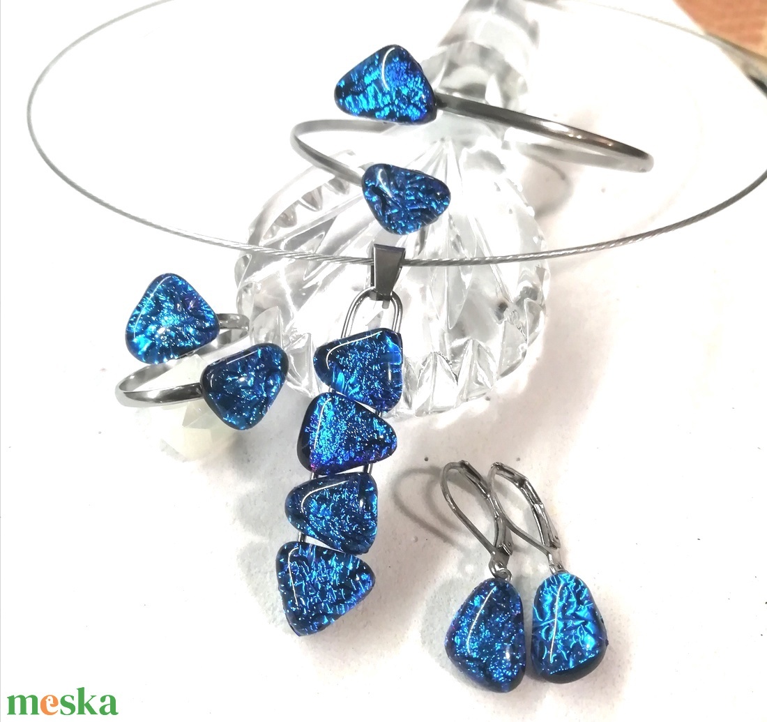 AKCIÓ! NEMESACÉL!  Kék-türkiz kavicsok dichroic ékszerszett. - ékszer - ékszerszett - Meska.hu